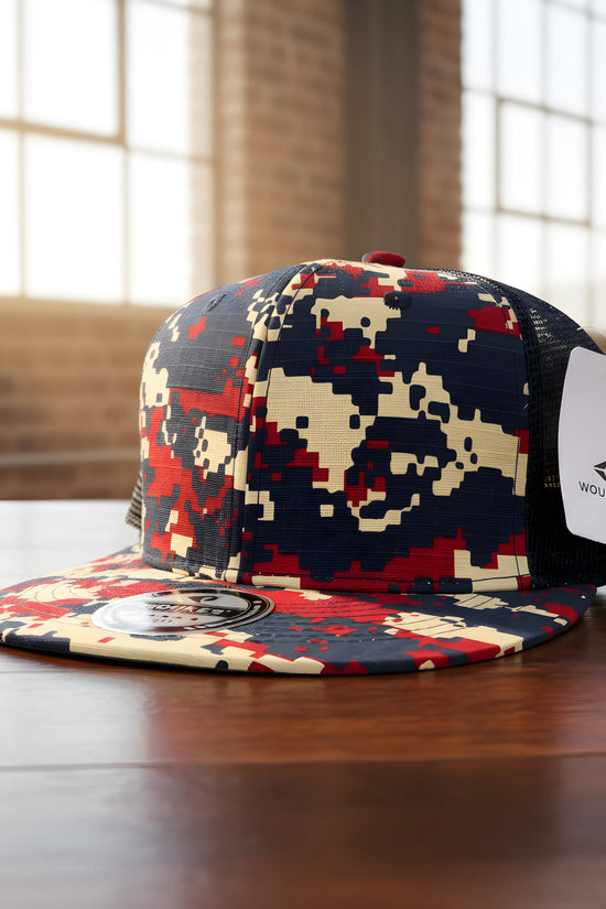 Voukies Digital Camo Trucker Cap – Red, Navy & Beige