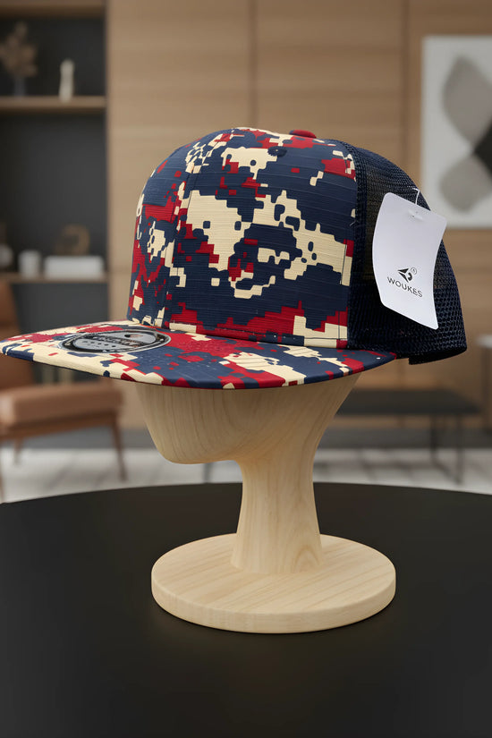 Voukies Digital Camo Trucker Cap – Red, Navy & Beige