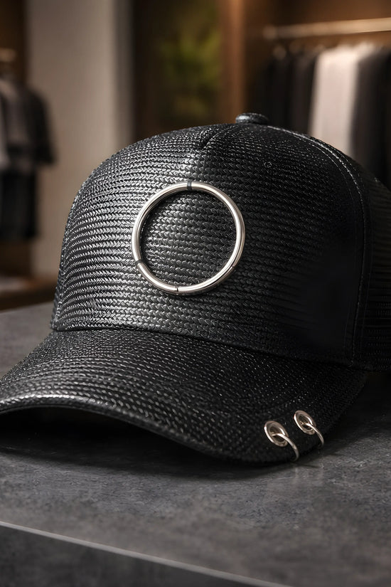 Black Woven O-Ring Pierced Cap