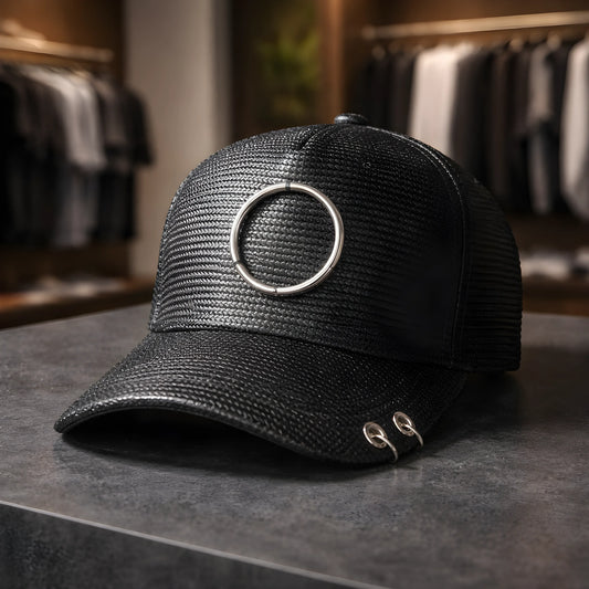 Black Woven O-Ring Pierced Cap
