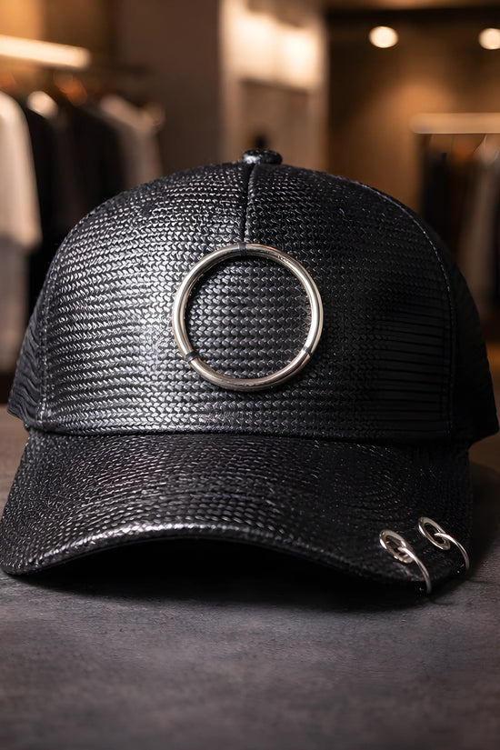 Black Woven O-Ring Pierced Cap