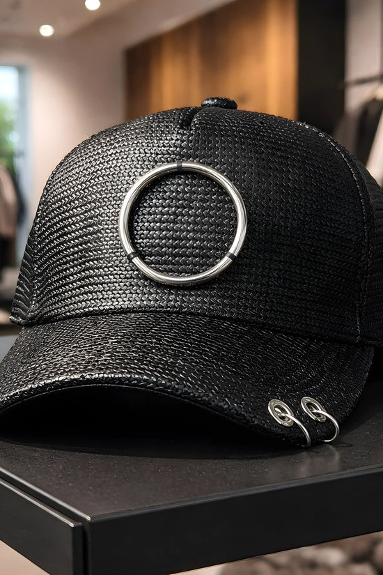 Black Woven O-Ring Pierced Cap