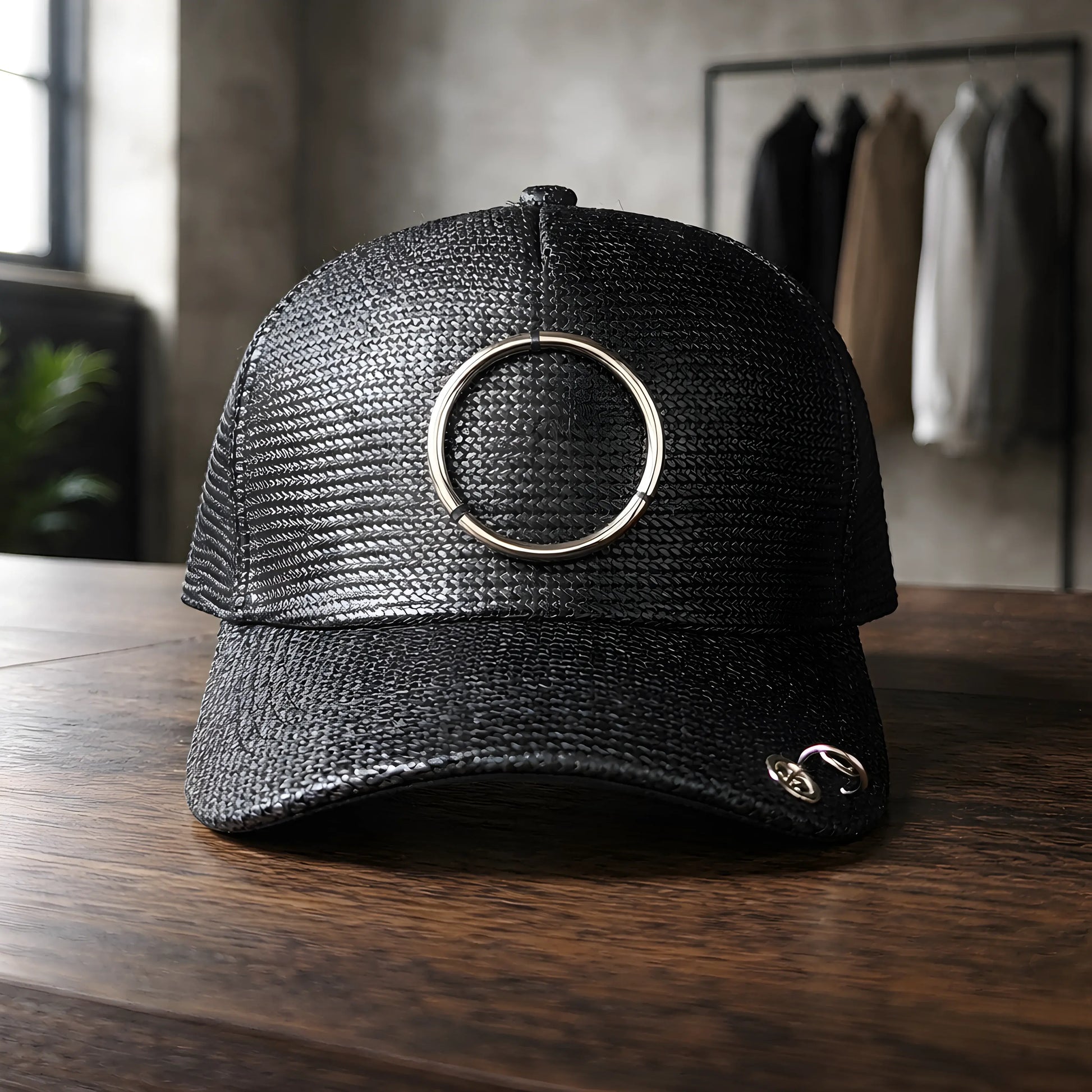 Black Woven O-Ring Pierced Cap
