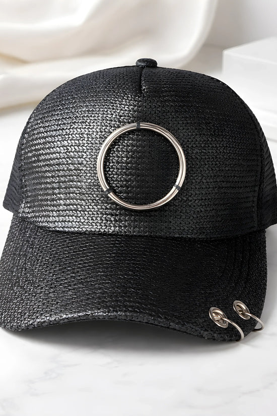 Black Woven O-Ring Pierced Cap