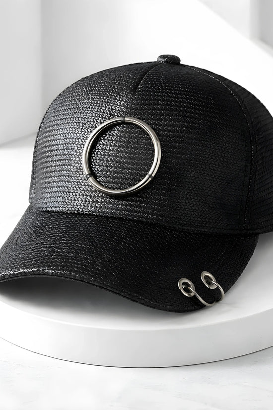 Black Woven O-Ring Pierced Cap