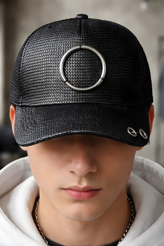 Black Woven O-Ring Pierced Cap