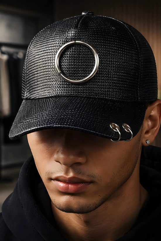 Black Woven O-Ring Pierced Cap