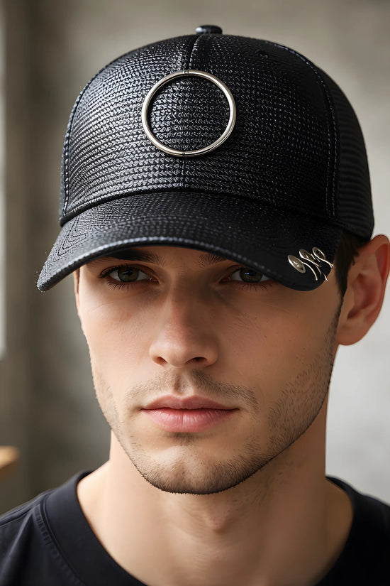 Black Woven O-Ring Pierced Cap