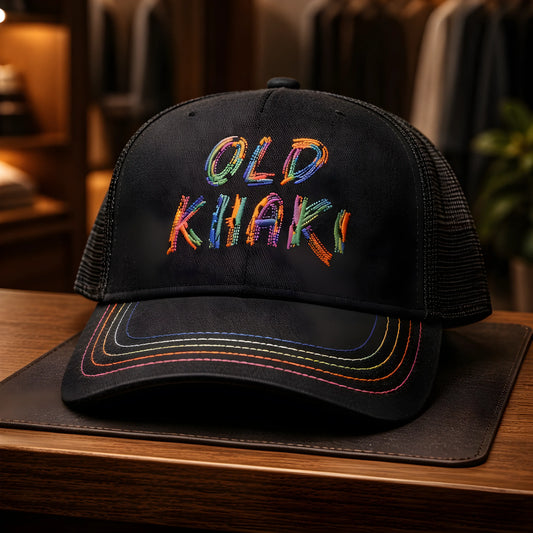Old Khaki Multi-Color Embroidery Trucker Cap