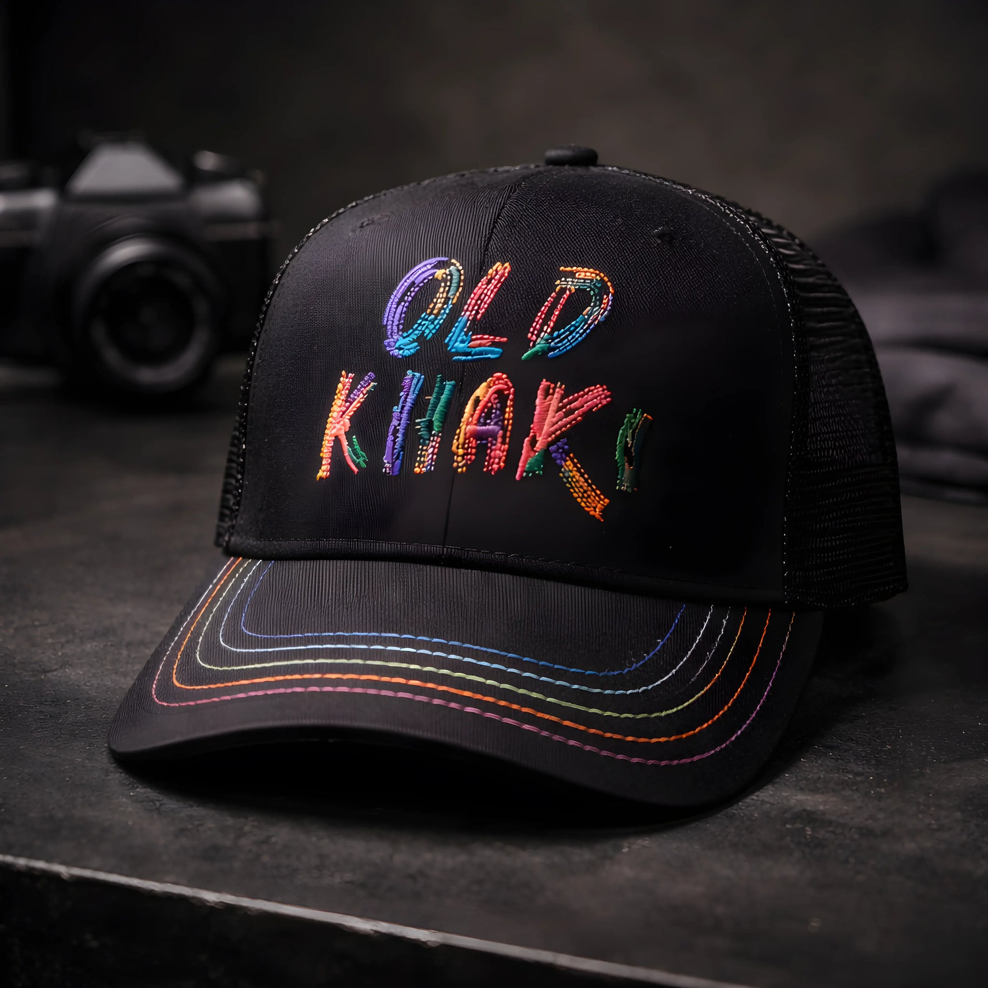 Old Khaki Multi-Color Embroidery Trucker Cap
