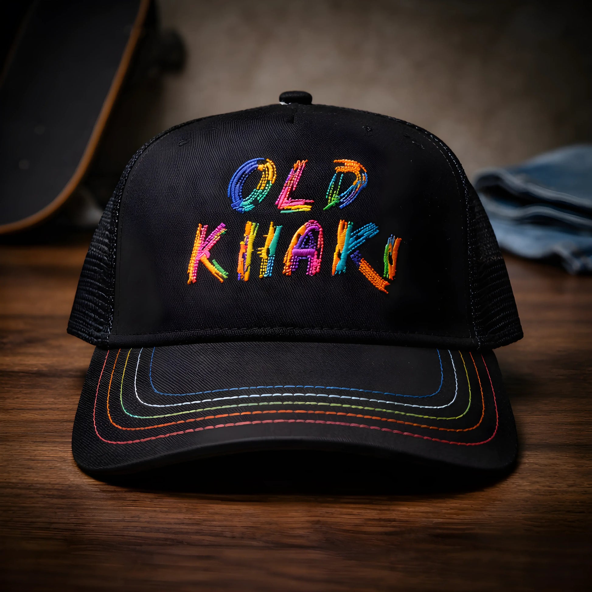 Old Khaki Multi-Color Embroidery Trucker Cap