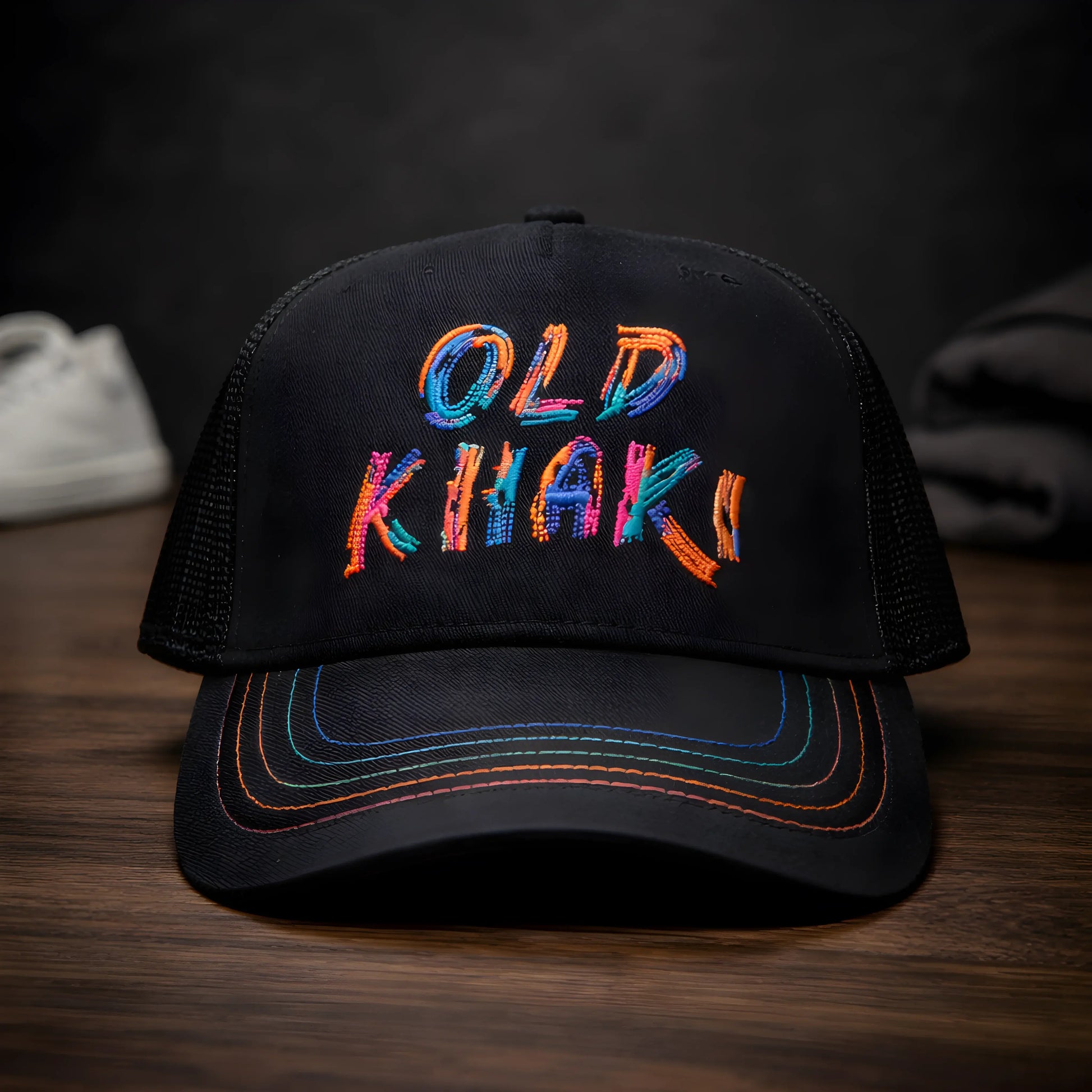 Old Khaki Multi-Color Embroidery Trucker Cap