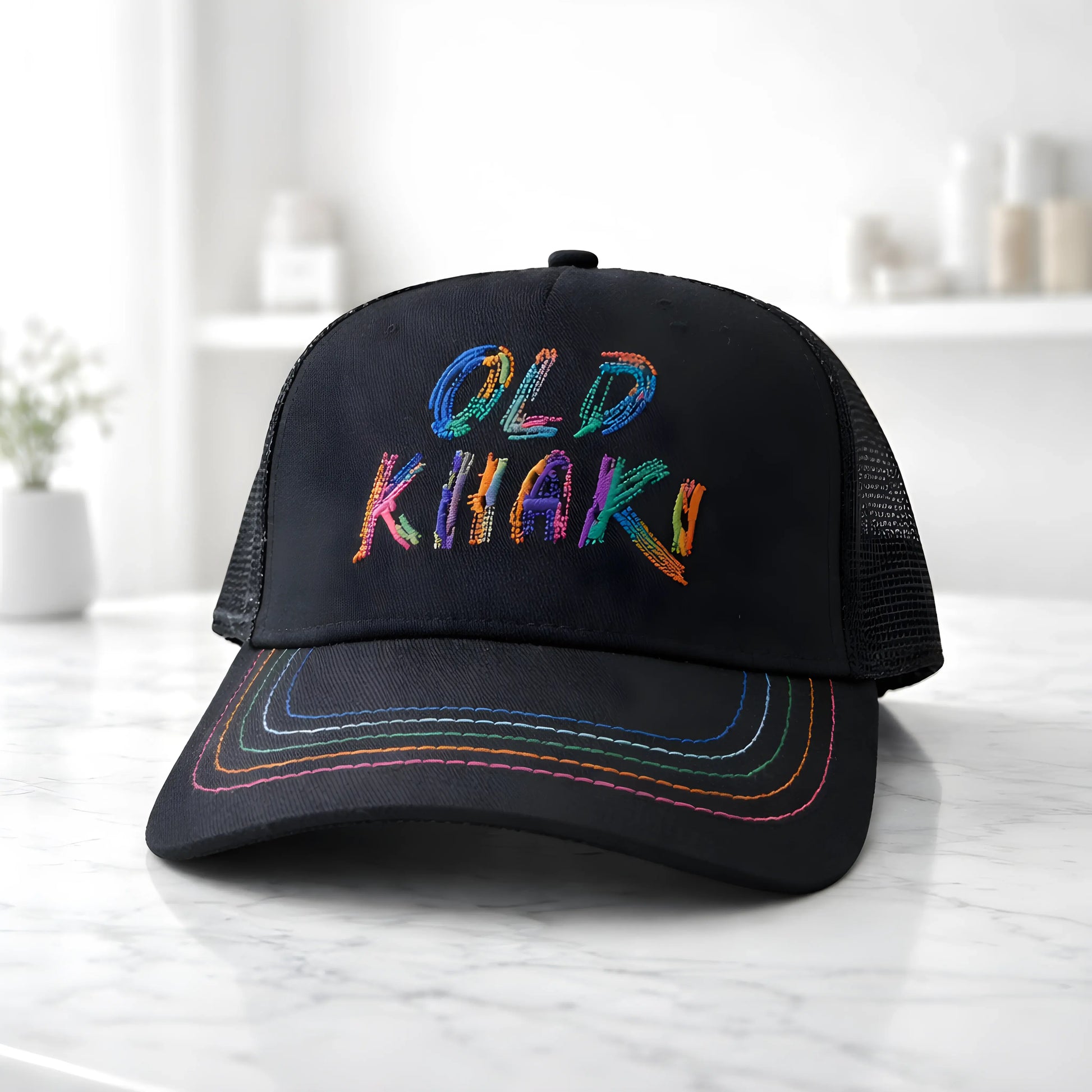 Old Khaki Multi-Color Embroidery Trucker Cap