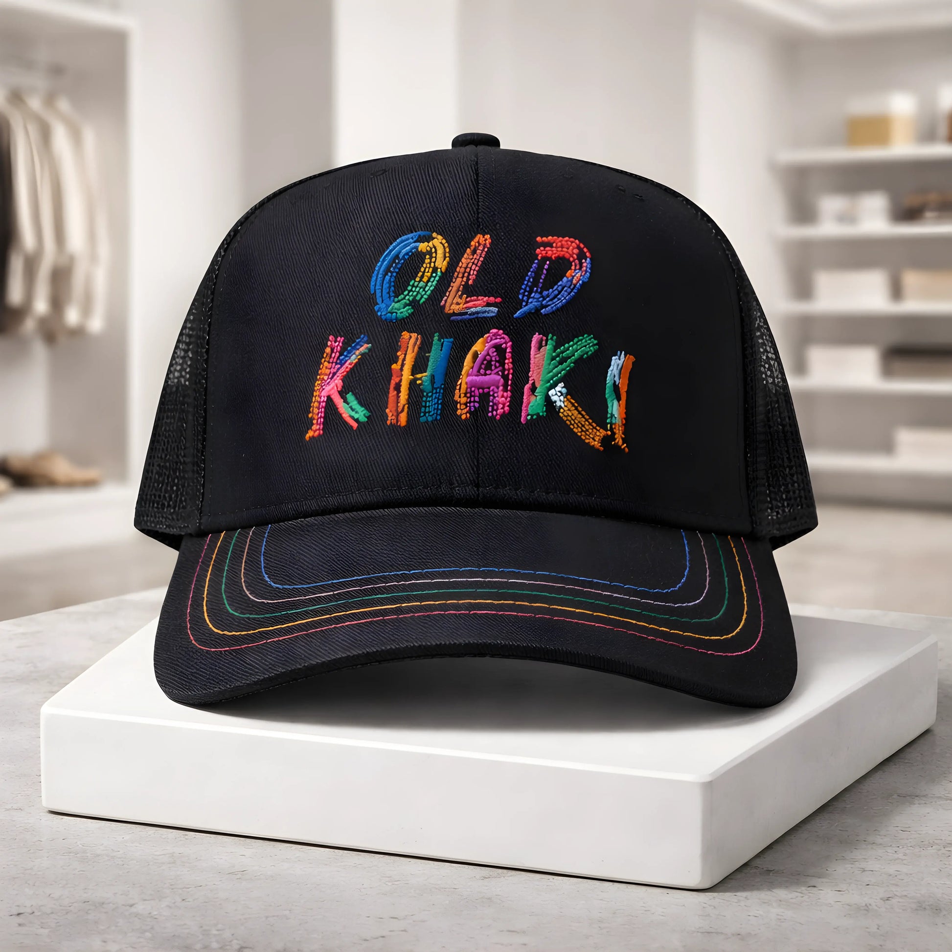 Old Khaki Multi-Color Embroidery Trucker Cap