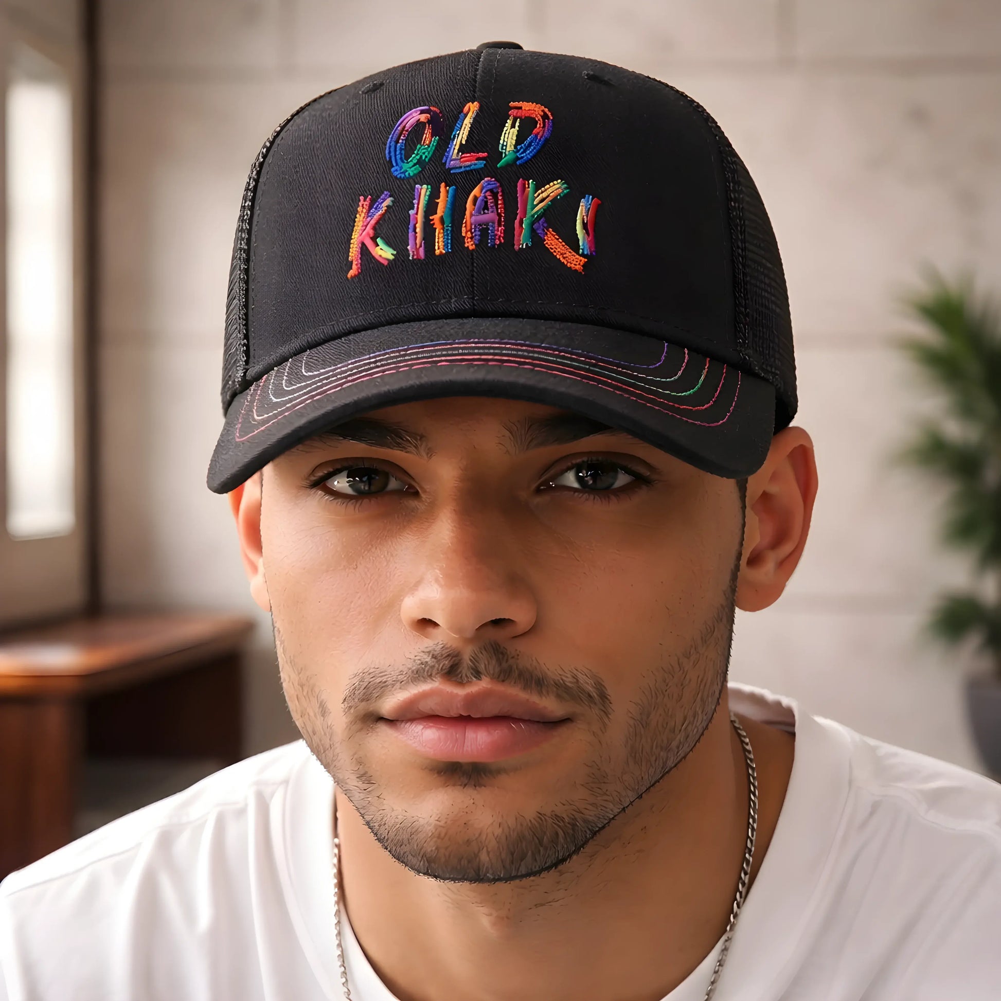 Old Khaki Multi-Color Embroidery Trucker Cap