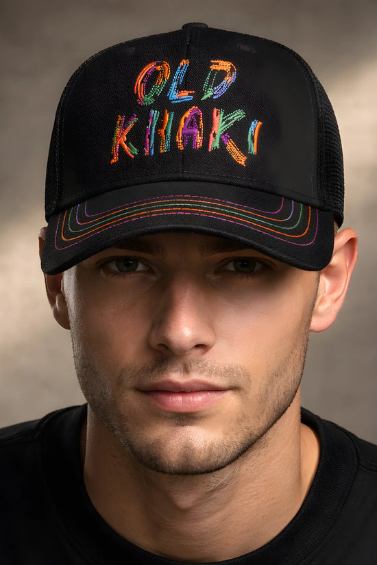 Old Khaki Multi-Color Embroidery Trucker Cap
