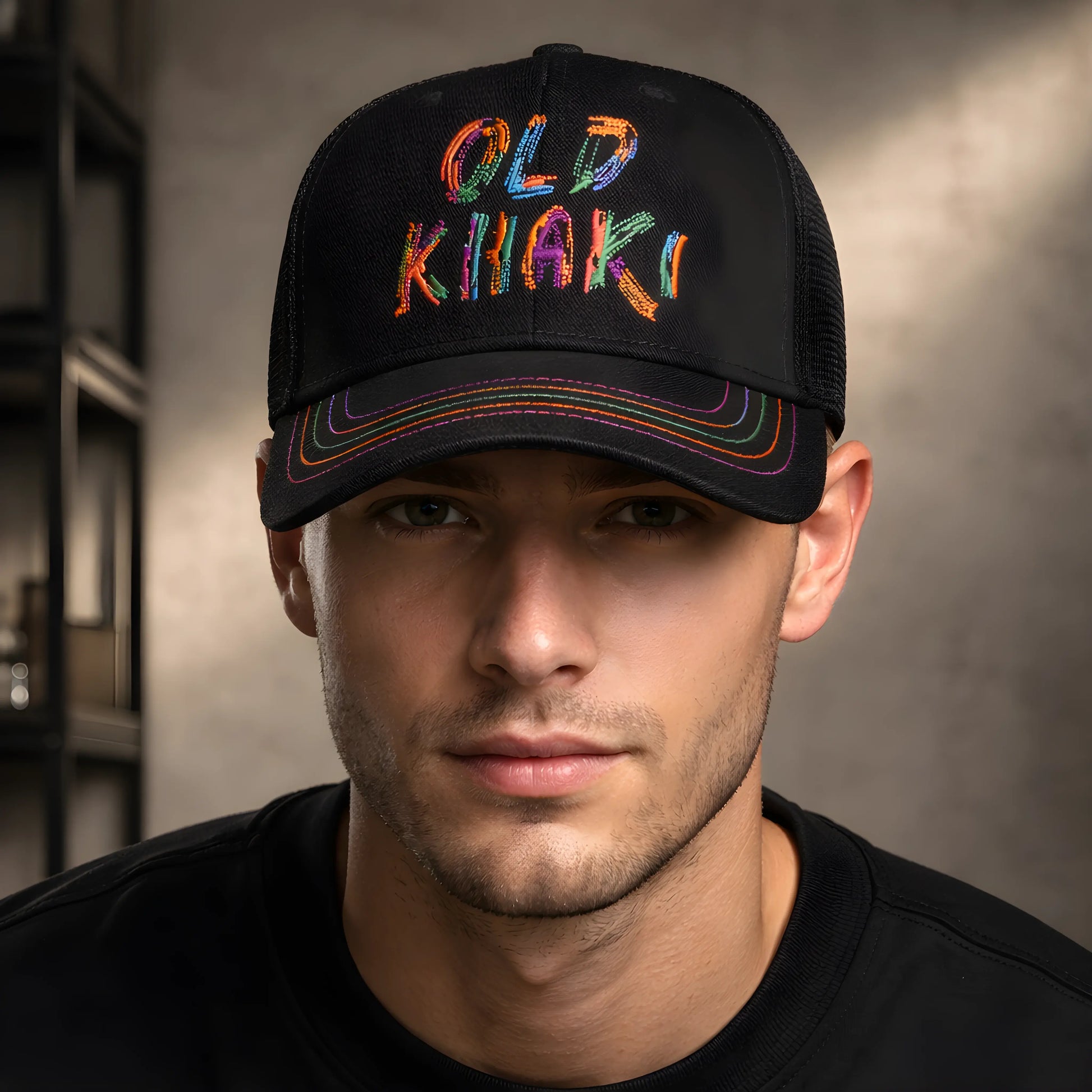 Old Khaki Multi-Color Embroidery Trucker Cap