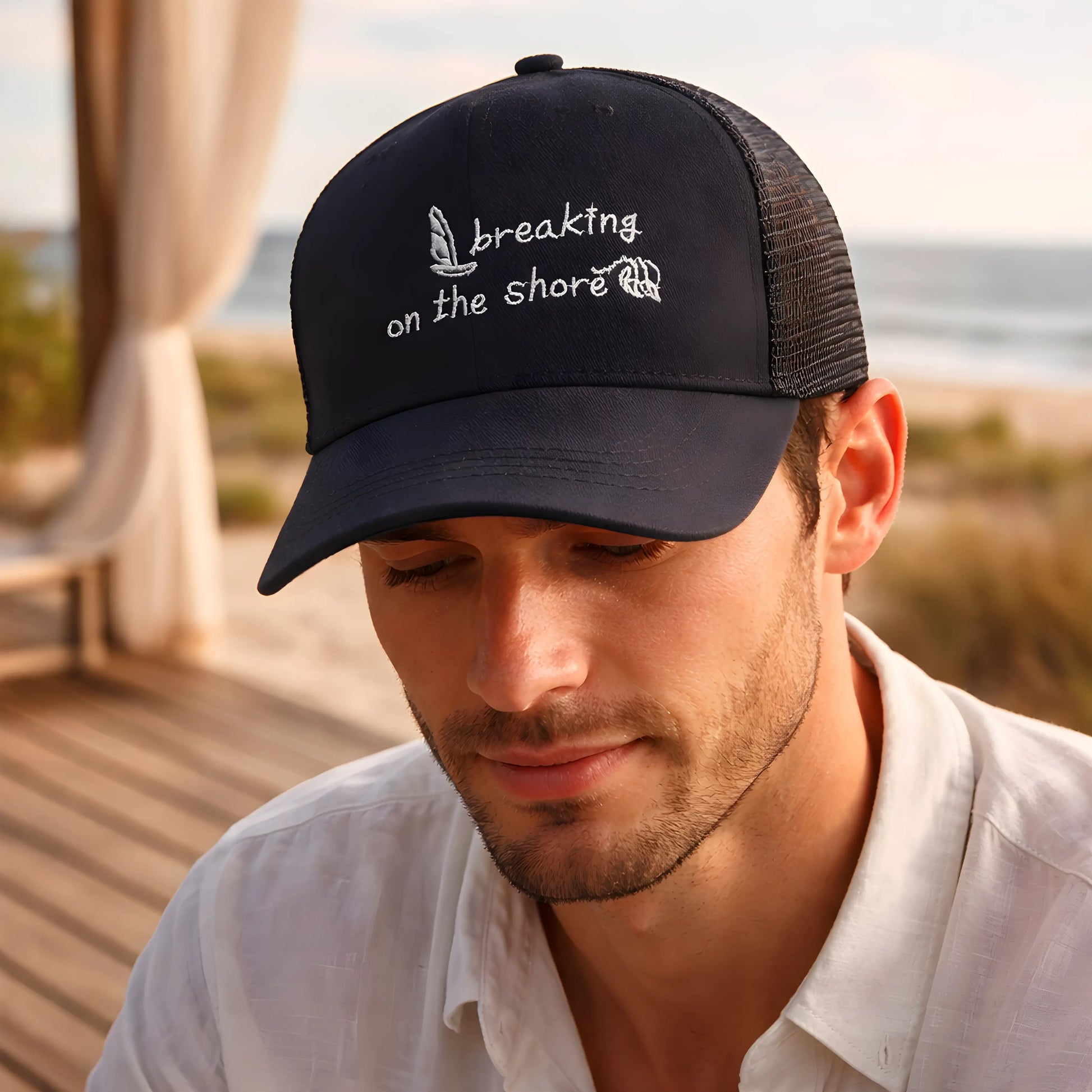 "Breaking on the Shore" Nautical Trucker Cap