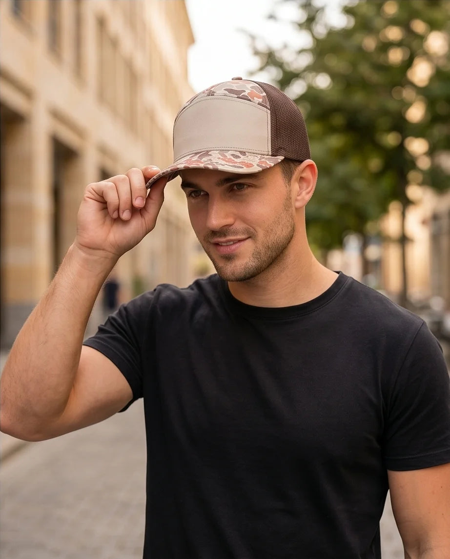 The 'Wildwood' Duck Camo 7-Panel Trucker