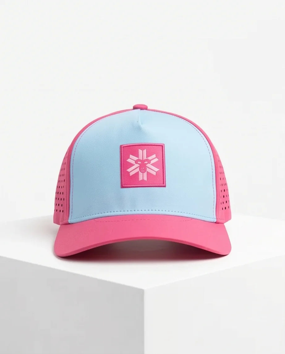 Light Blue and Pink Monkey Patch Performance Cap