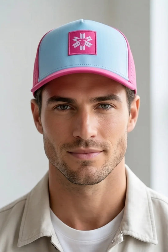 Light Blue and Pink Monkey Patch Performance Cap
