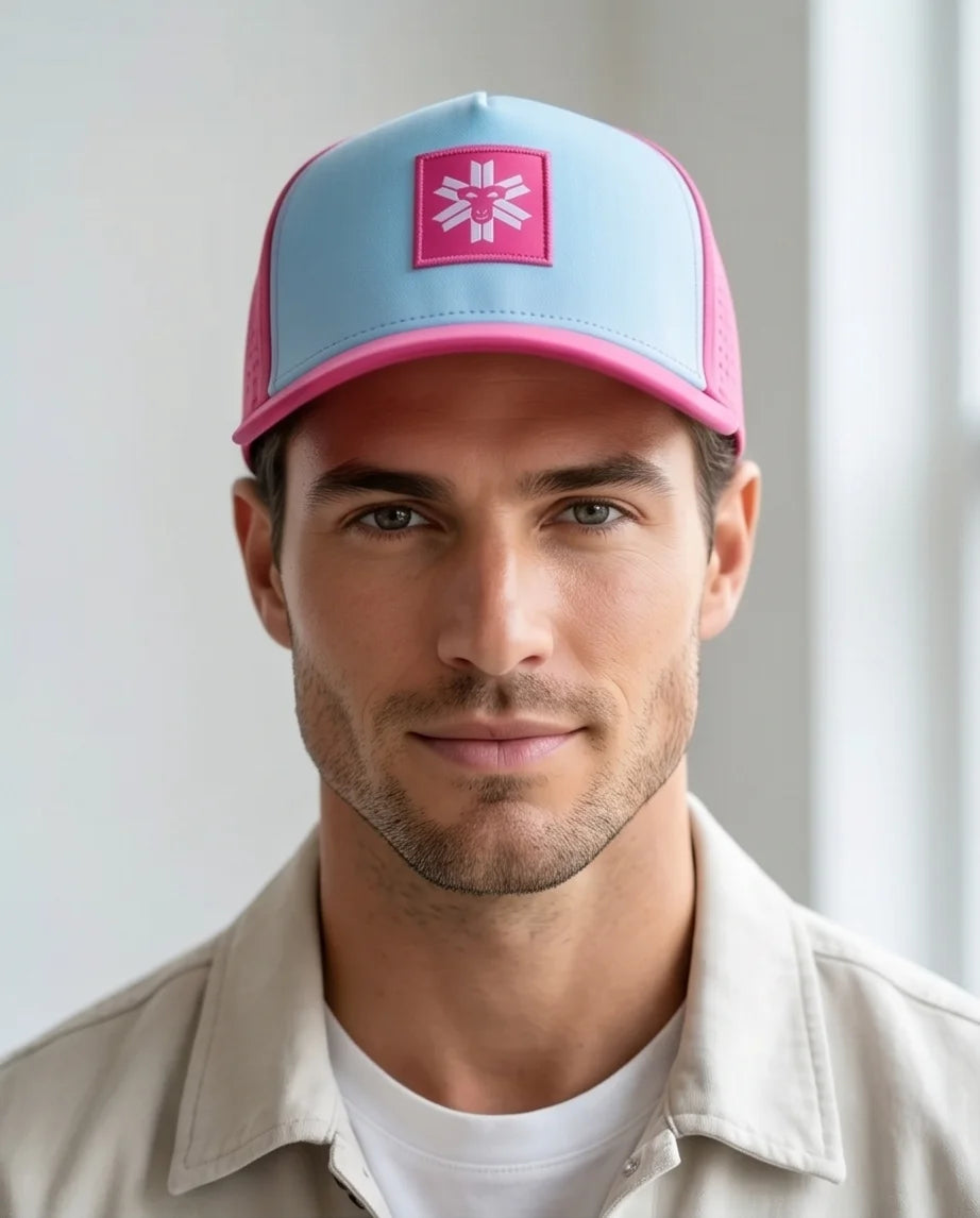 Light Blue and Pink Monkey Patch Performance Cap