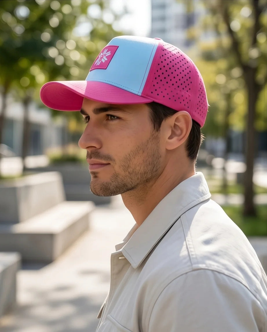 Light Blue and Pink Monkey Patch Performance Cap