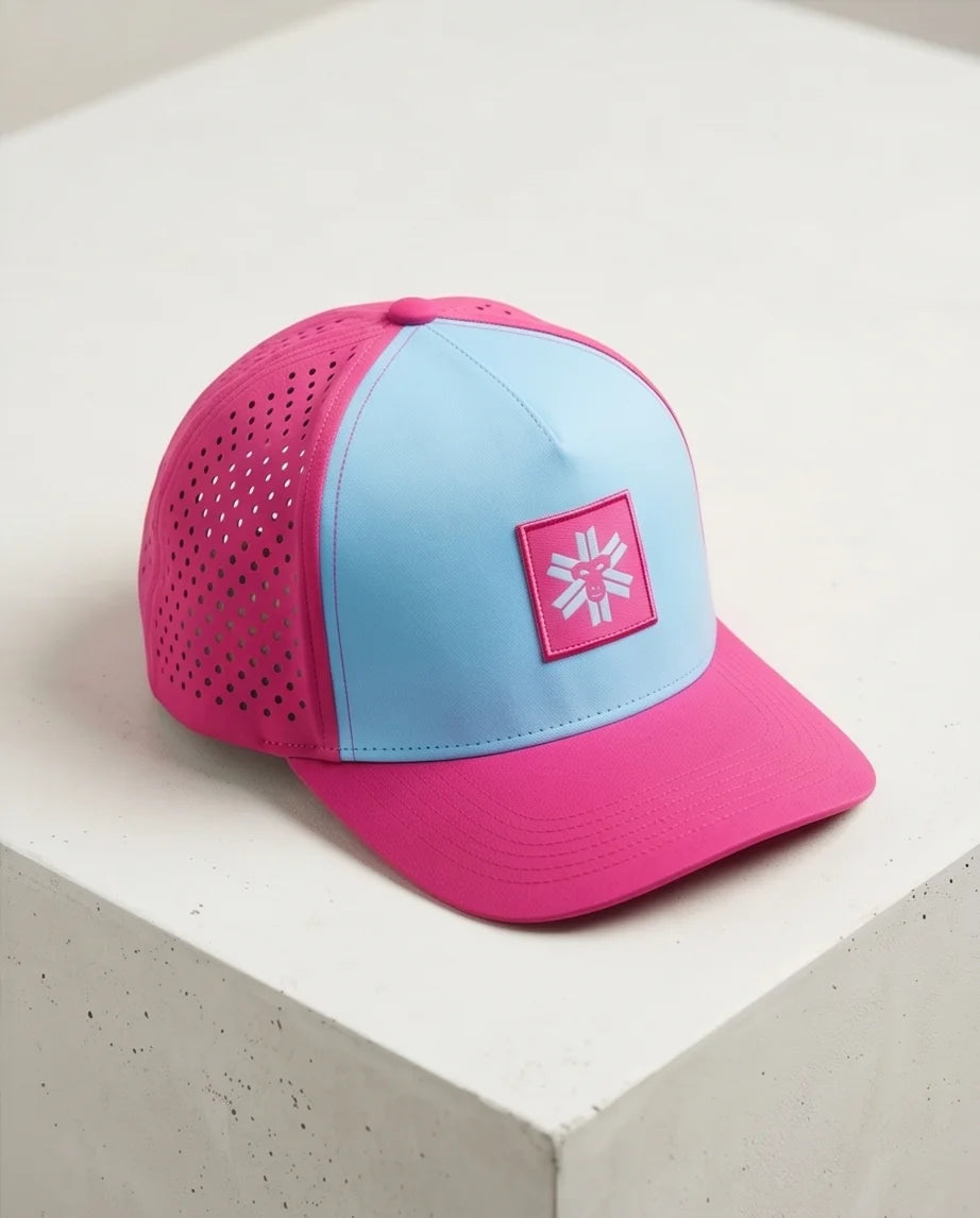 Light Blue and Pink Monkey Patch Performance Cap