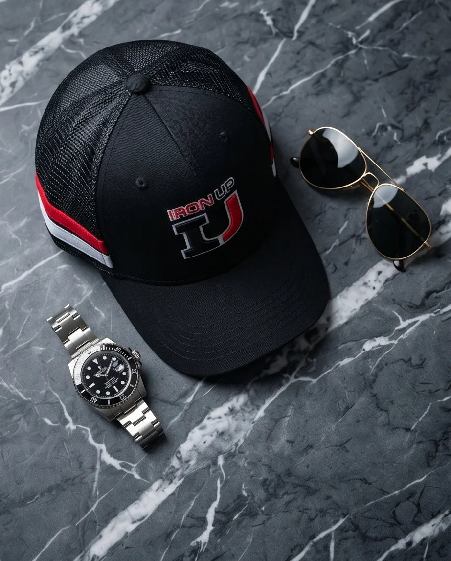 "Iron Up" IU Black Trucker Hat