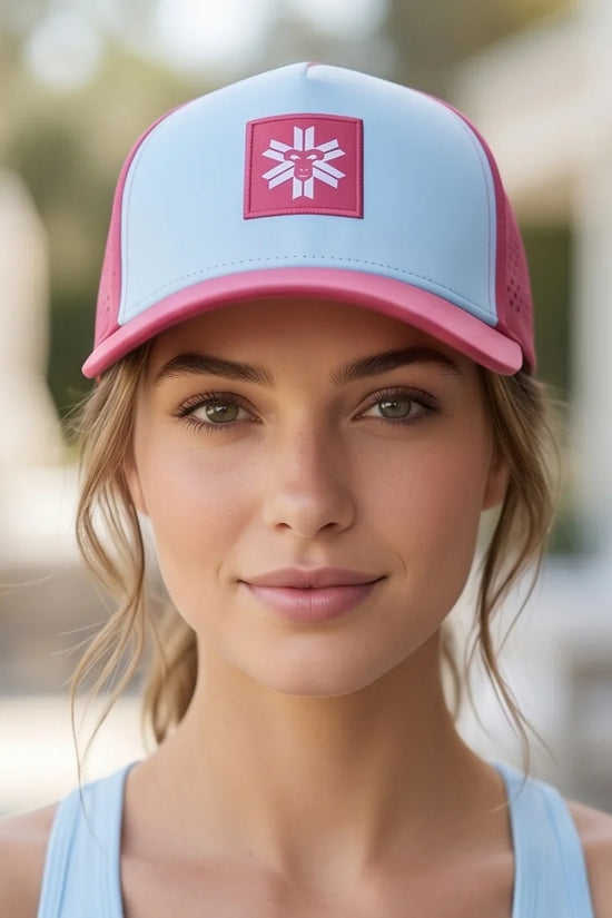 Light Blue and Pink Monkey Patch Performance Cap