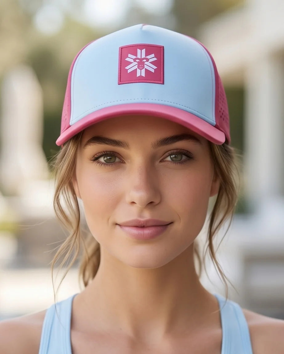 Light Blue and Pink Monkey Patch Performance Cap