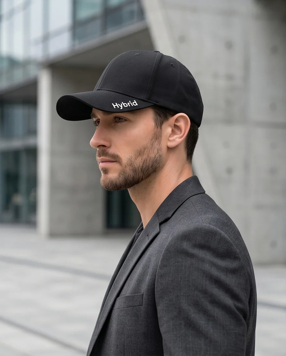 Black "Hybrid" Brim Logo Cap