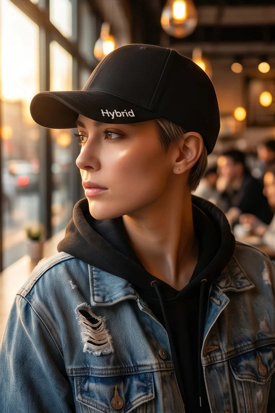 Black "Hybrid" Brim Logo Cap