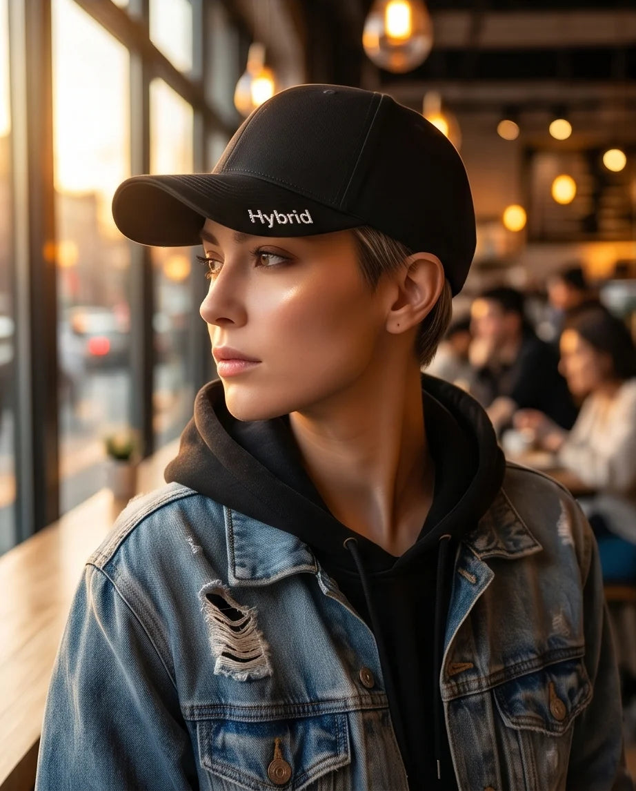 Black "Hybrid" Brim Logo Cap