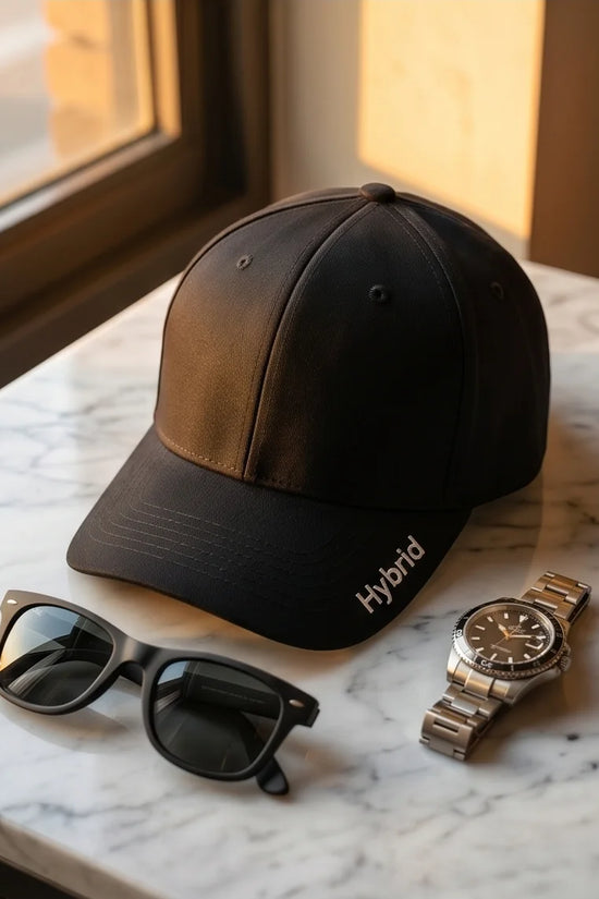 Black "Hybrid" Brim Logo Cap