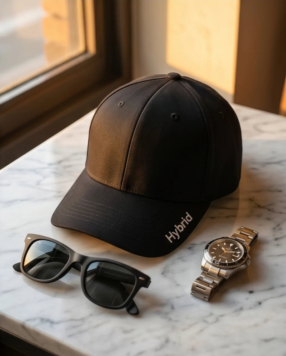 Black "Hybrid" Brim Logo Cap