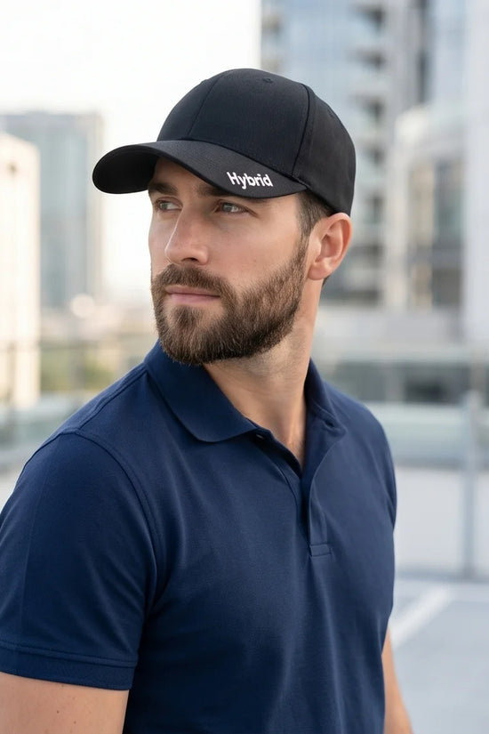 Black "Hybrid" Brim Logo Cap