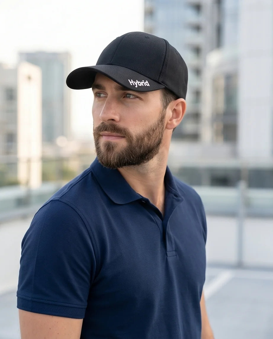 Black "Hybrid" Brim Logo Cap