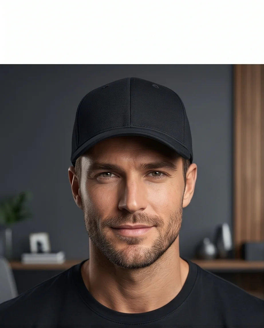 Black "Hybrid" Brim Logo Cap