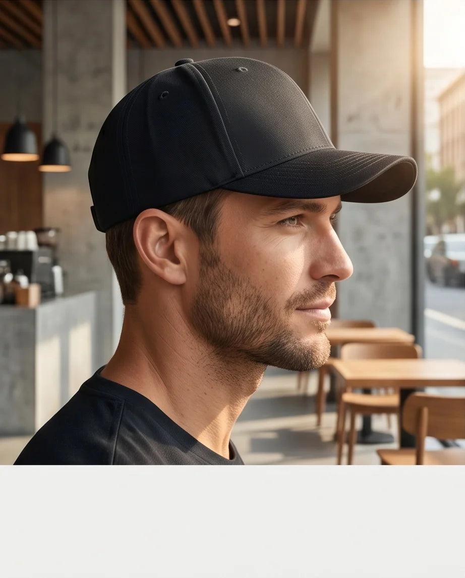 Black "Hybrid" Brim Logo Cap