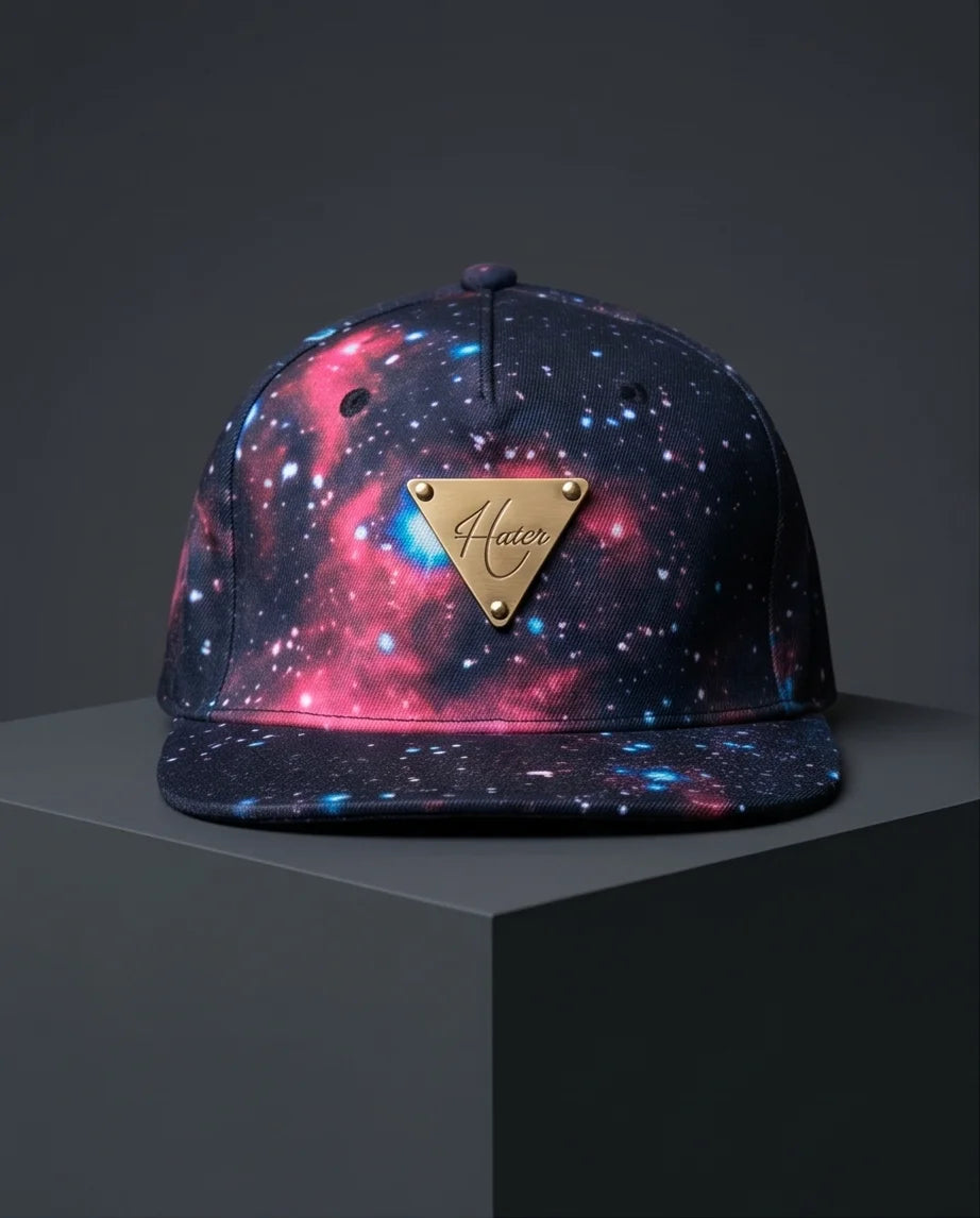 Hater Galaxy Print Cap with Gold Badge