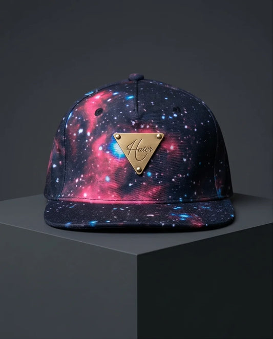 Hater Galaxy Print Cap with Gold Badge