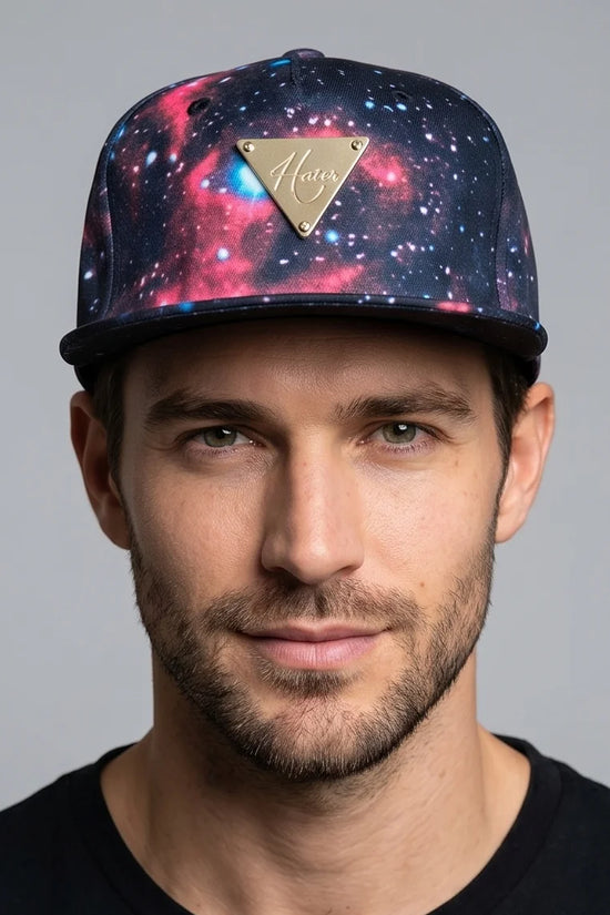 Hater Galaxy Print Cap with Gold Badge