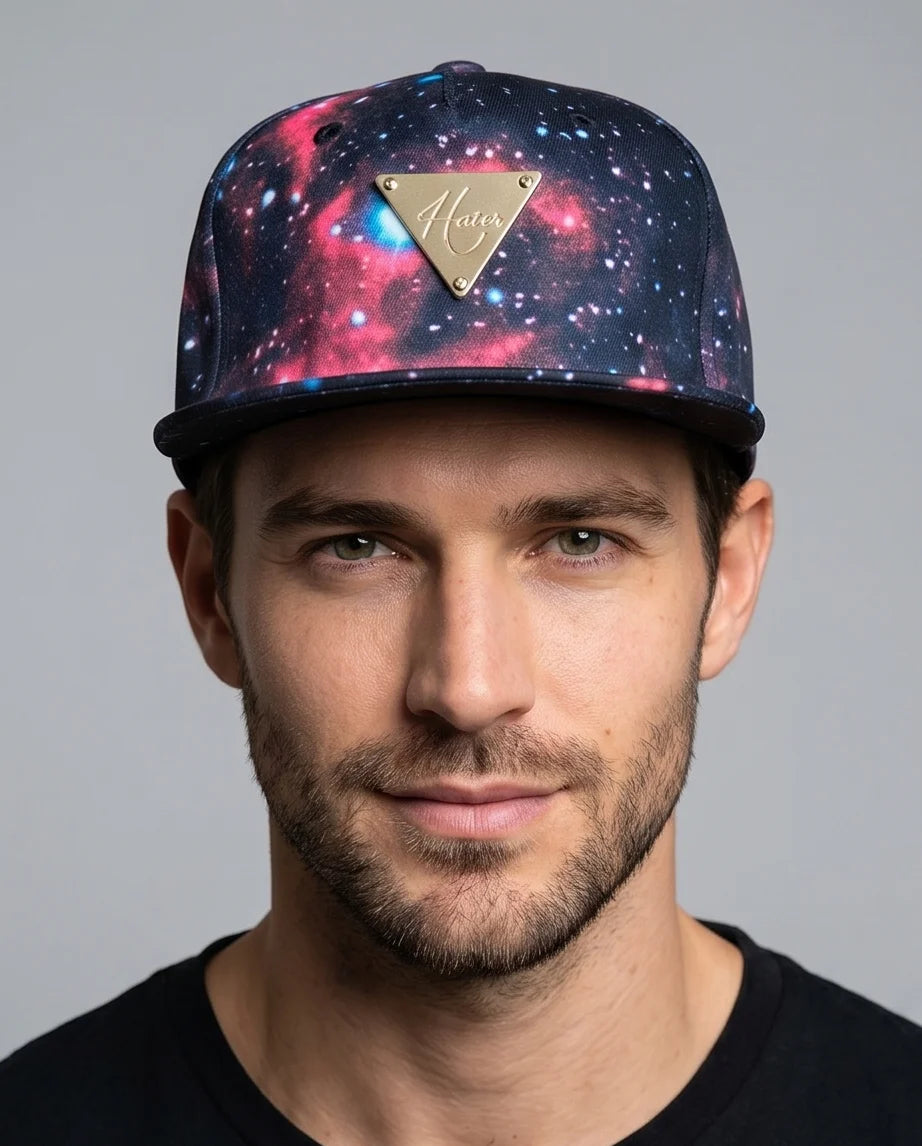 Hater Galaxy Print Cap with Gold Badge