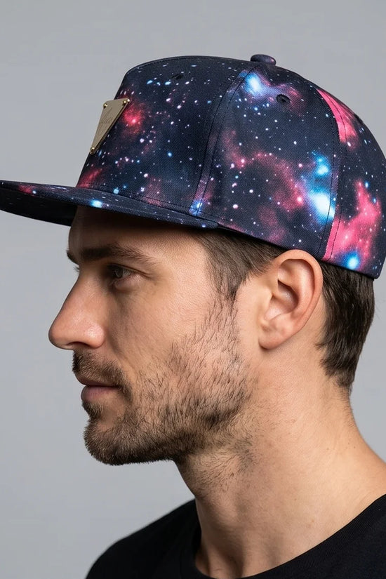 Hater Galaxy Print Cap with Gold Badge