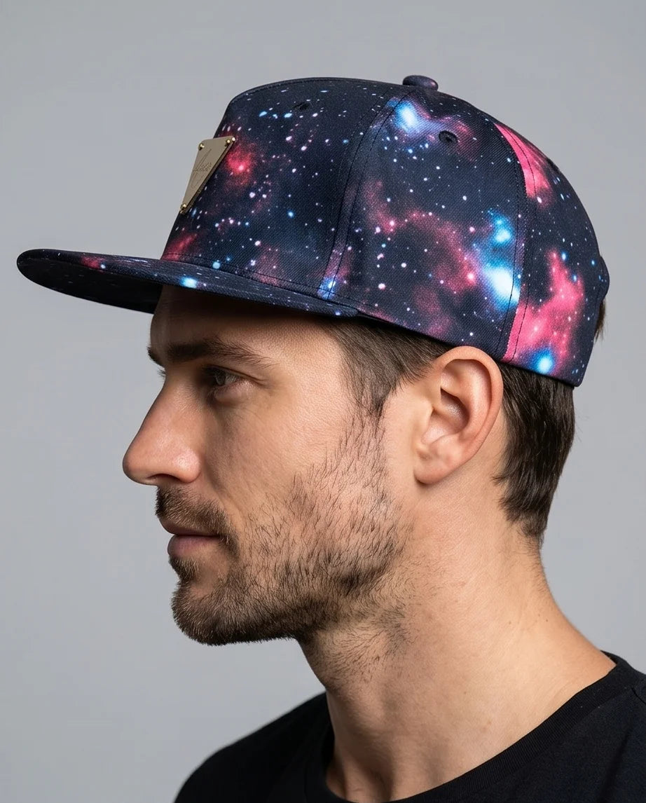 Hater Galaxy Print Cap with Gold Badge