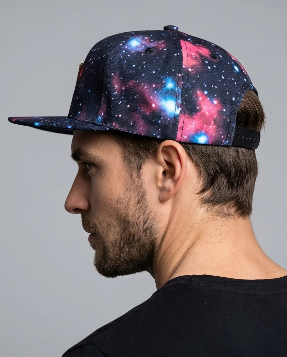 Hater Galaxy Print Cap with Gold Badge