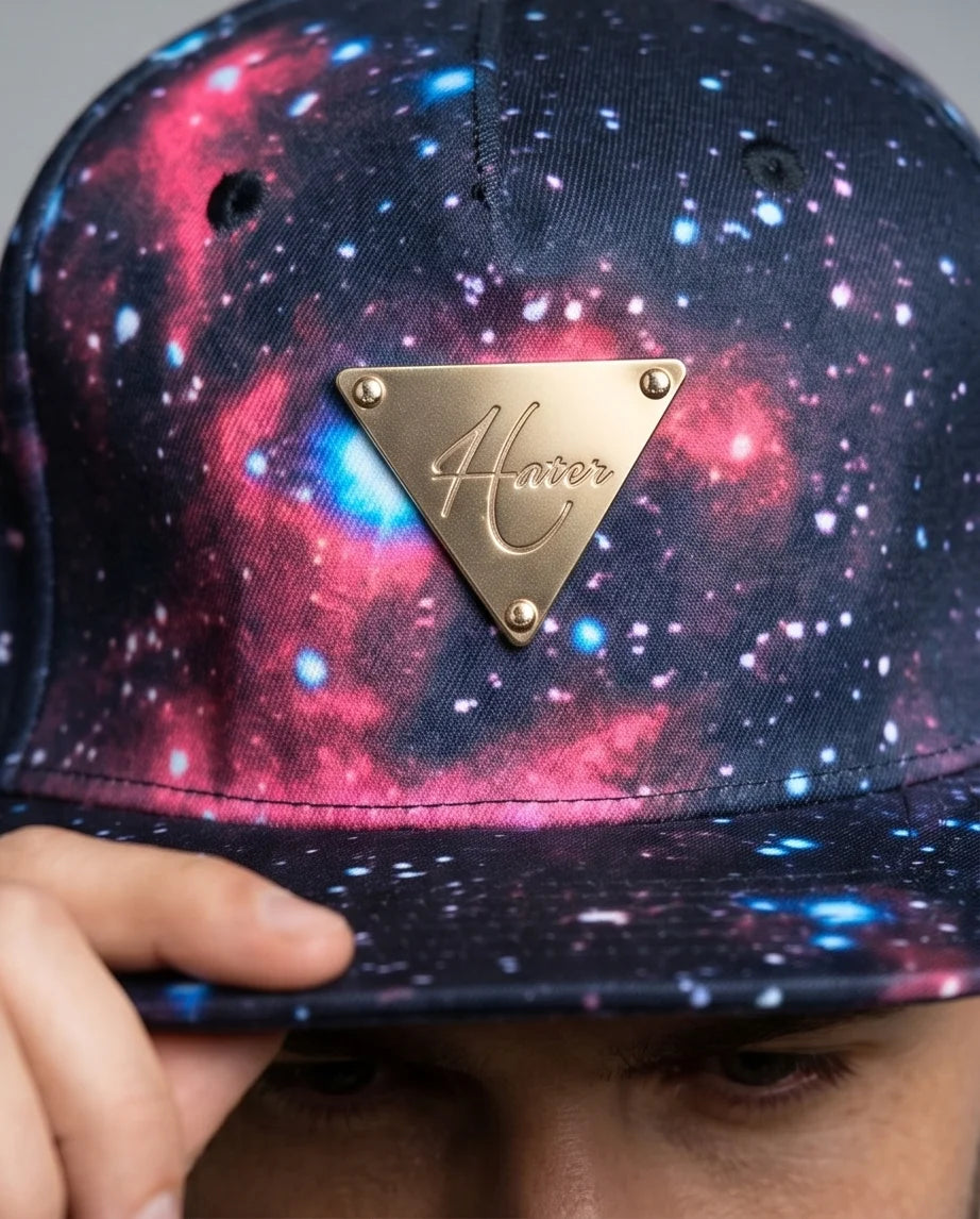 Hater Galaxy Print Cap with Gold Badge