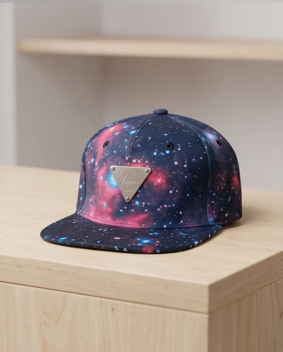 Hater Galaxy Print Cap with Gold Badge