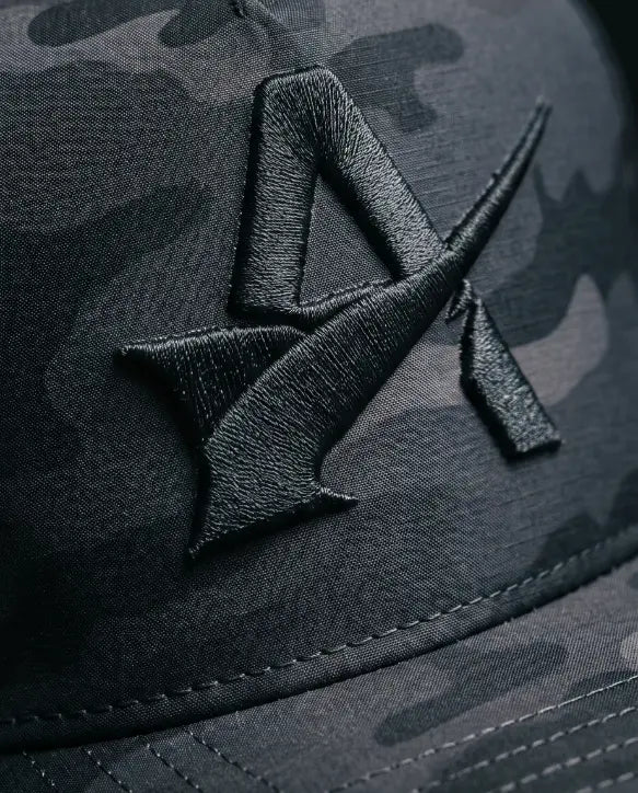 Stealth Black Camo Performance Cap – 3D "A" Emblem